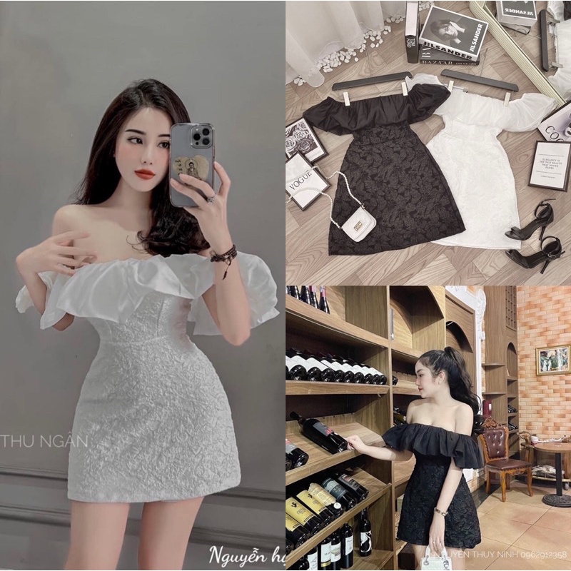 [HÀNG SẴN]VÁY GẤM TACTA TRỄ VAI VOAN TƠ”MISS DRESS” TIỂU THƯ