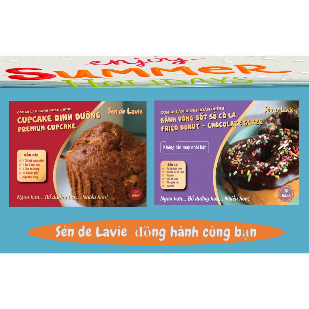 Bộ 2 combo làm bánh Cupcake dinh dưỡng & Bánh Donut phủ sốt sô cô la - Sén de Lavie