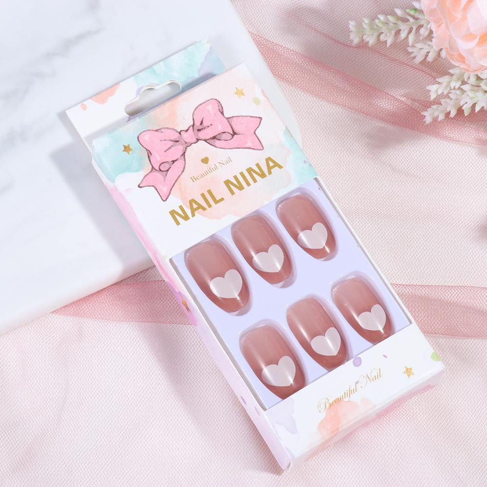 Set 1 / 24 Móng Tay Giả Họa Tiết Hoa / Trái Tim Thời Trang