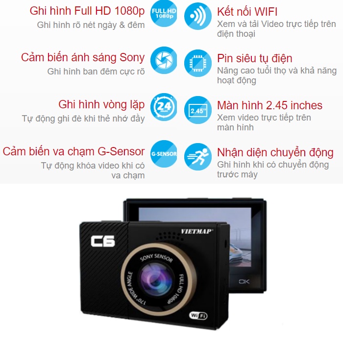 VietMap C6 - Camera Hành Trình Ô tô Có WiFi - Pin Siêu Tụ Điện | BigBuy360 - bigbuy360.vn