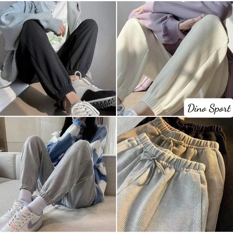 Quần jogger thể thao nam nữ chất tổ ong - Quần jogger unisex chất tổ ong bo gấu dày dặn, phong cách ulzzang