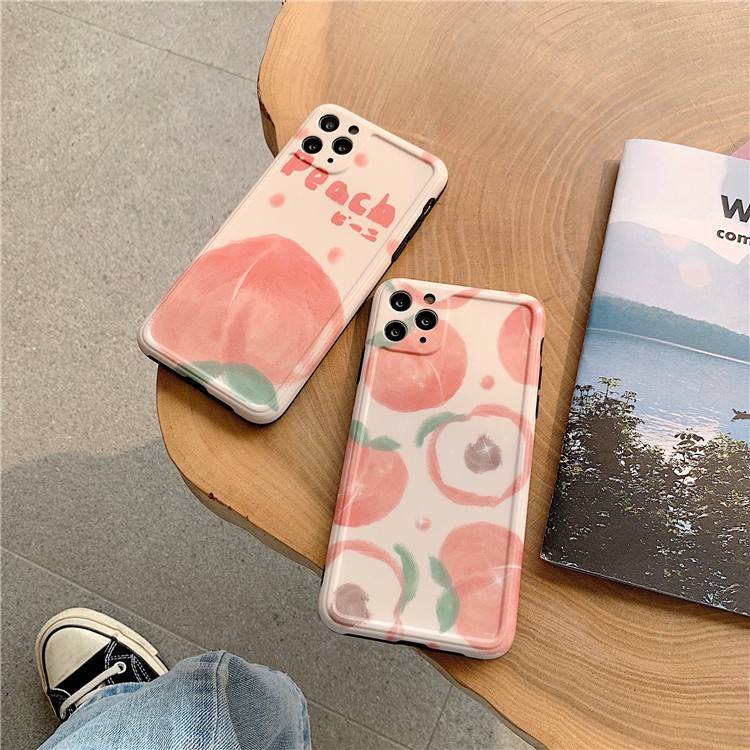 Ốp điện thoại IMD mềm in họa tiết quả đào màu hồng bảo vệ ống kính máy ảnh cho iPhone 11 Pro Max X Xs Max XR 8 7 Plus | BigBuy360 - bigbuy360.vn