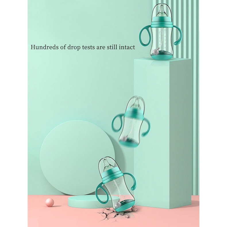 Bình Sữa Miệng Rộng Bằng Silicone Không Chứa BPA Kèm Ống Hút Cho Bé Sơ Sinh