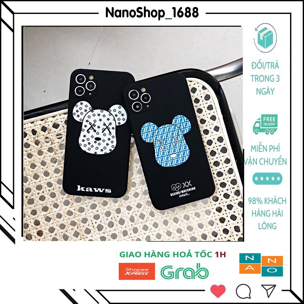 Ốp Lưng IPhone Cạnh Vuông, Bảo Vệ Camera Hình Gấu Kaws 7Plus,8Plus,x,xs,xsmax,11,11promax,12,12promax,13,13promax