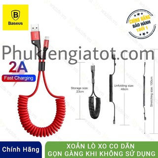 Cáp sạc Lightning dây xoắn đàn hồi Baseus Fish Eye Spring Data dùng cho iPhone / iPad (2A, 1M)
