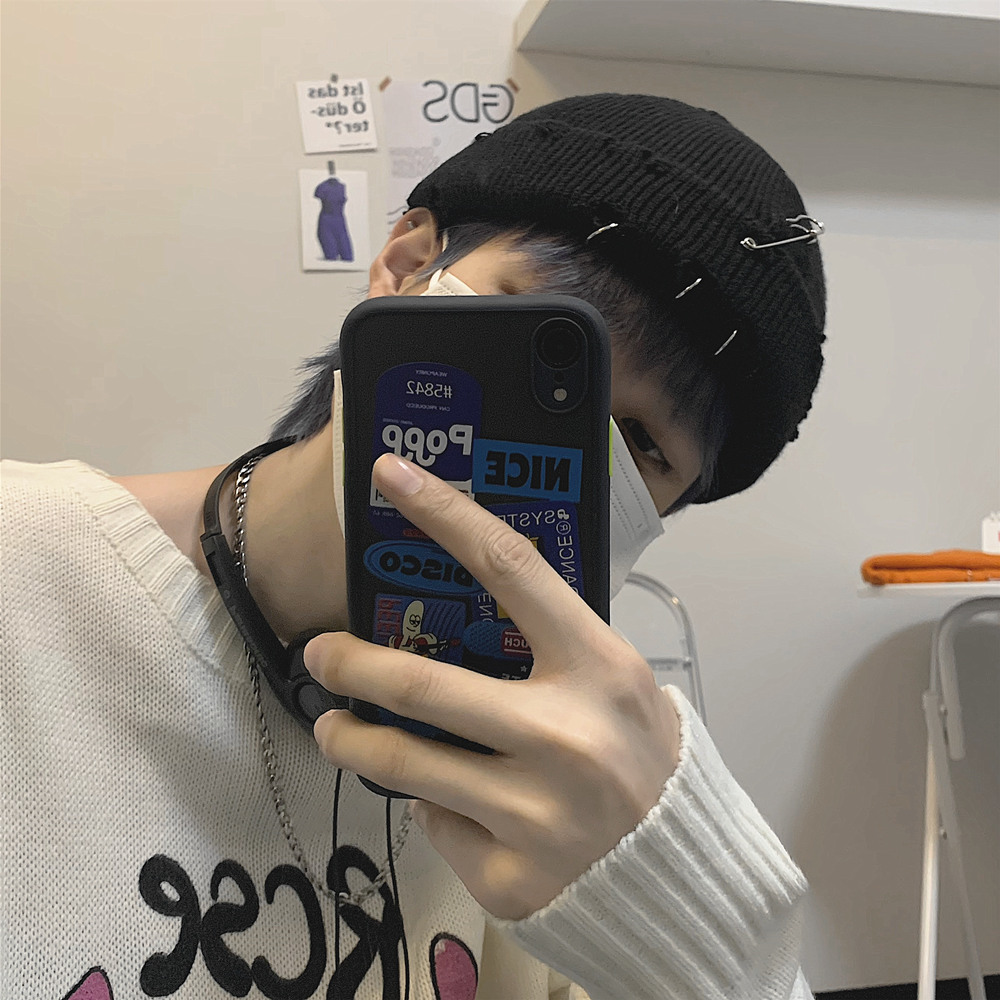 Mũ len dệt kim rách 221006 trang trí ghim cài màu trơn basic dễ phối đồ cho nam nữ