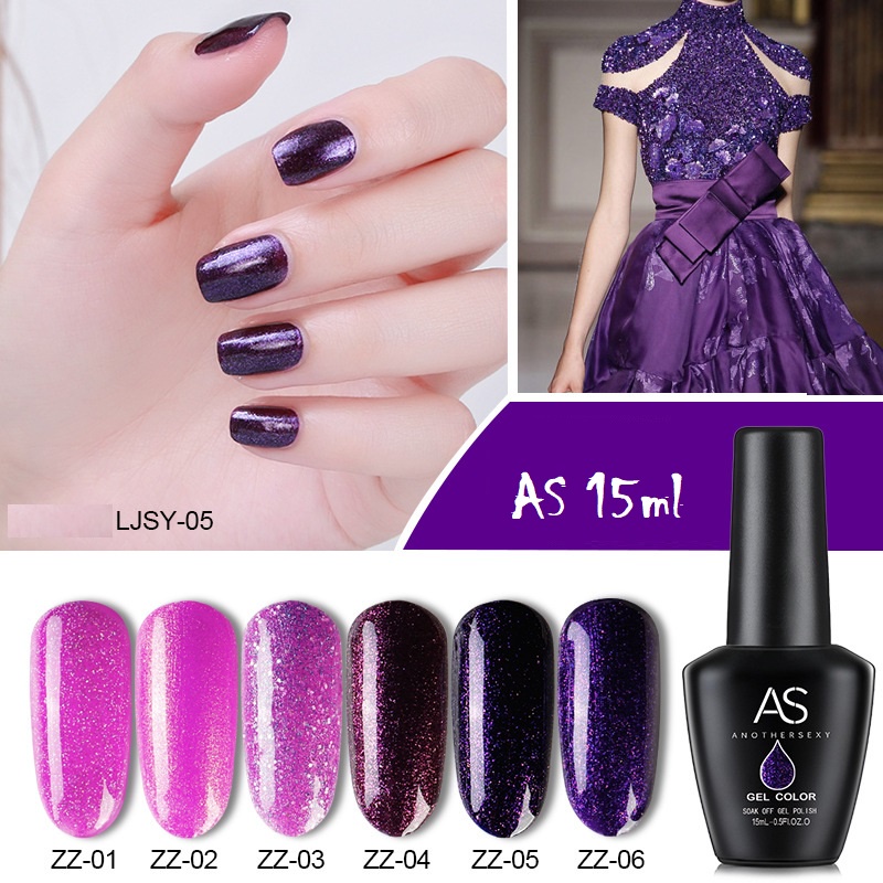 Sơn gel AS nhũ sơn móng tay phụ kiện nail giá rẻ các màu tím kim tuyến VUA SƠN AS mã ZZ 15ml