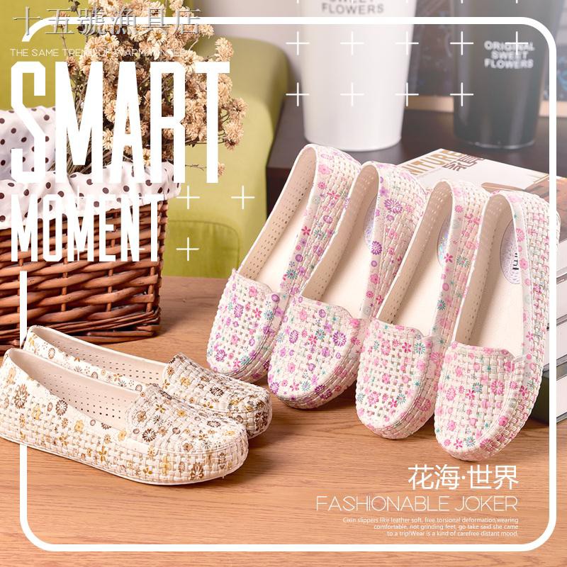 ❄┇Giày Sandal Nhựa Đế Bằng Mềm Đục Lỗ Thoáng Khí Thời Trang Mùa Hè Cho Nữ