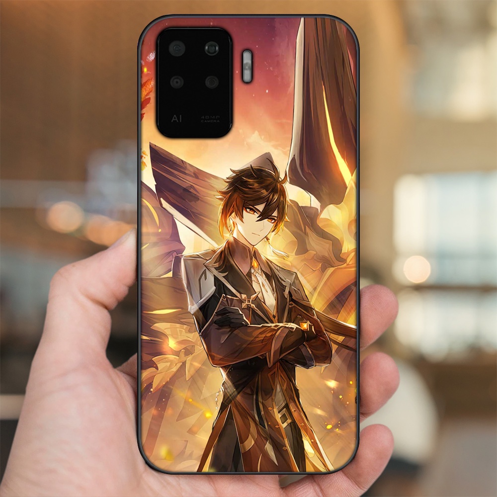 Ốp lưng Oppo A94 viền đen in hình Zhongli Genshin Impact