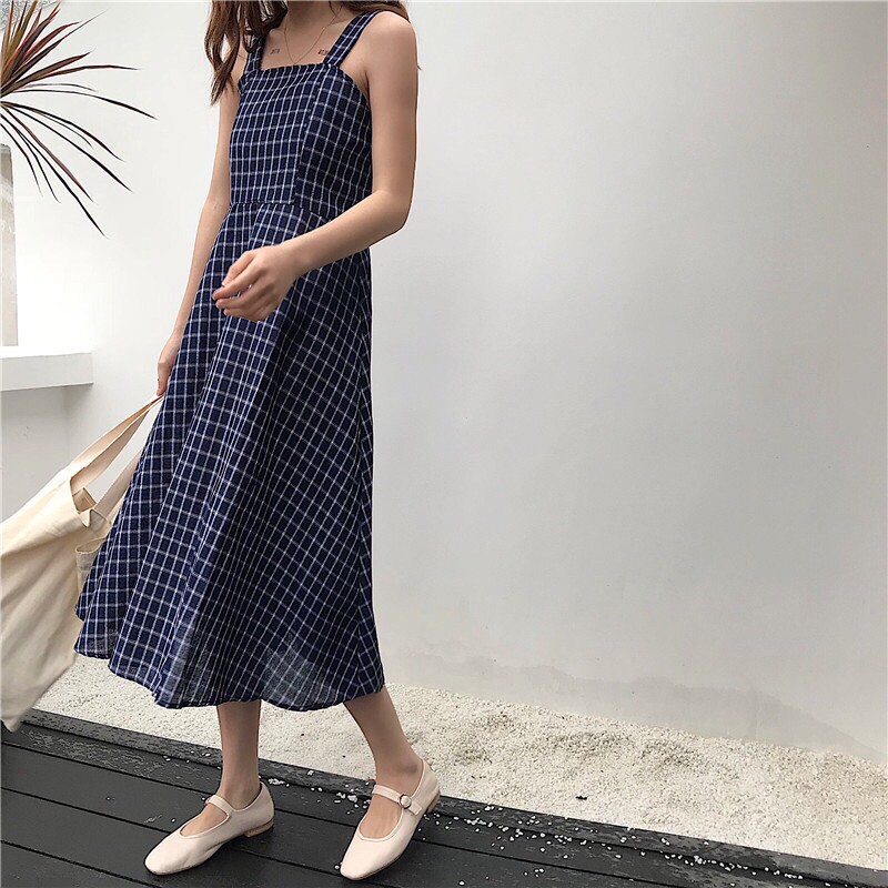 Váy Kẻ 2 Dây Nhún Ngực Vintage ❤️freeship ❤️ ảnh thật | BigBuy360 - bigbuy360.vn