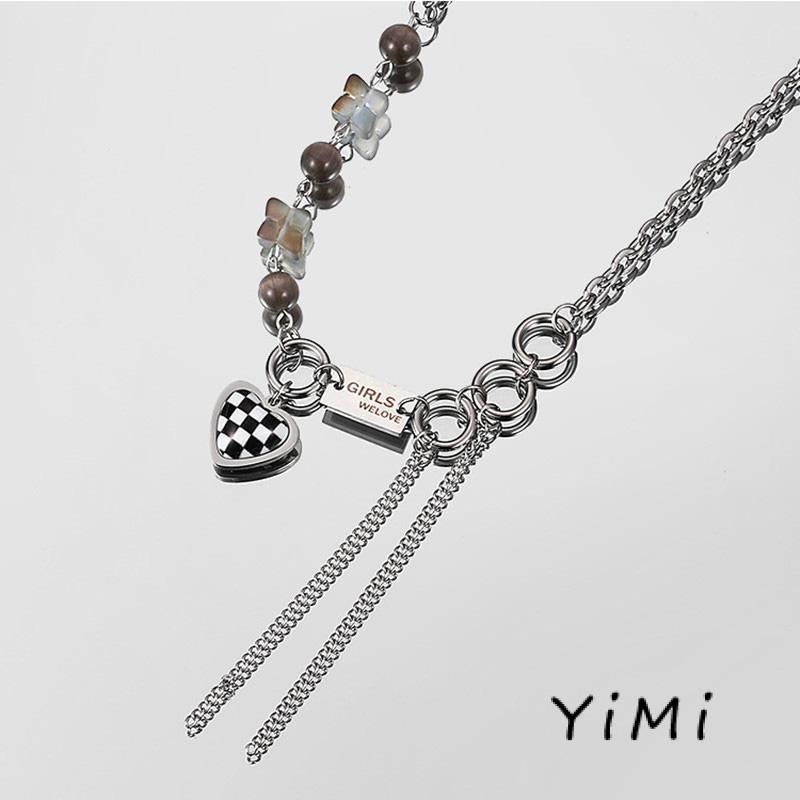 Vòng cổ mặt hình hình trái tim họa tiết caro phong cách Hàn Quốc thời trang cho cặp đôi