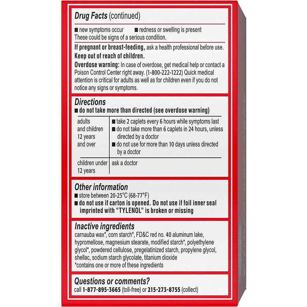 [DATE 5/2025] Týlenol Ácetaminophen Pain Reliever 500mg Caplets 100 VIÊN