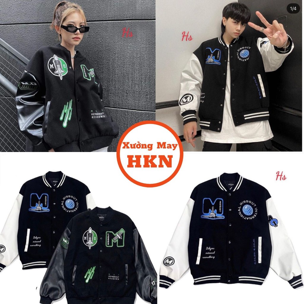 Áo Khoác Bomber Nam Nữ Unisex Jacket Varsity Cardigan Missout Phối Tay Da Mã 684 Xưởng May HKN