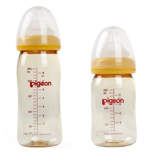 Bình sữa Pigeon 240ml cổ rộng PPSU Plus với núm vú silicone siêu mềm Plus