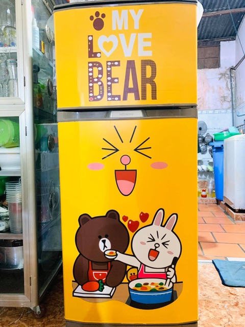 Tranh  dán tủ lạnh-máy lạnh - máy giặt Gấu brown siêu cute HUE DECOR chống nước, màu sắc trẻ trung, làm mới không gian | BigBuy360 - bigbuy360.vn