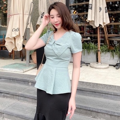 Sơ mi nữ khóa sau nơ ngực Mosohali dáng ôm thời trang công sở