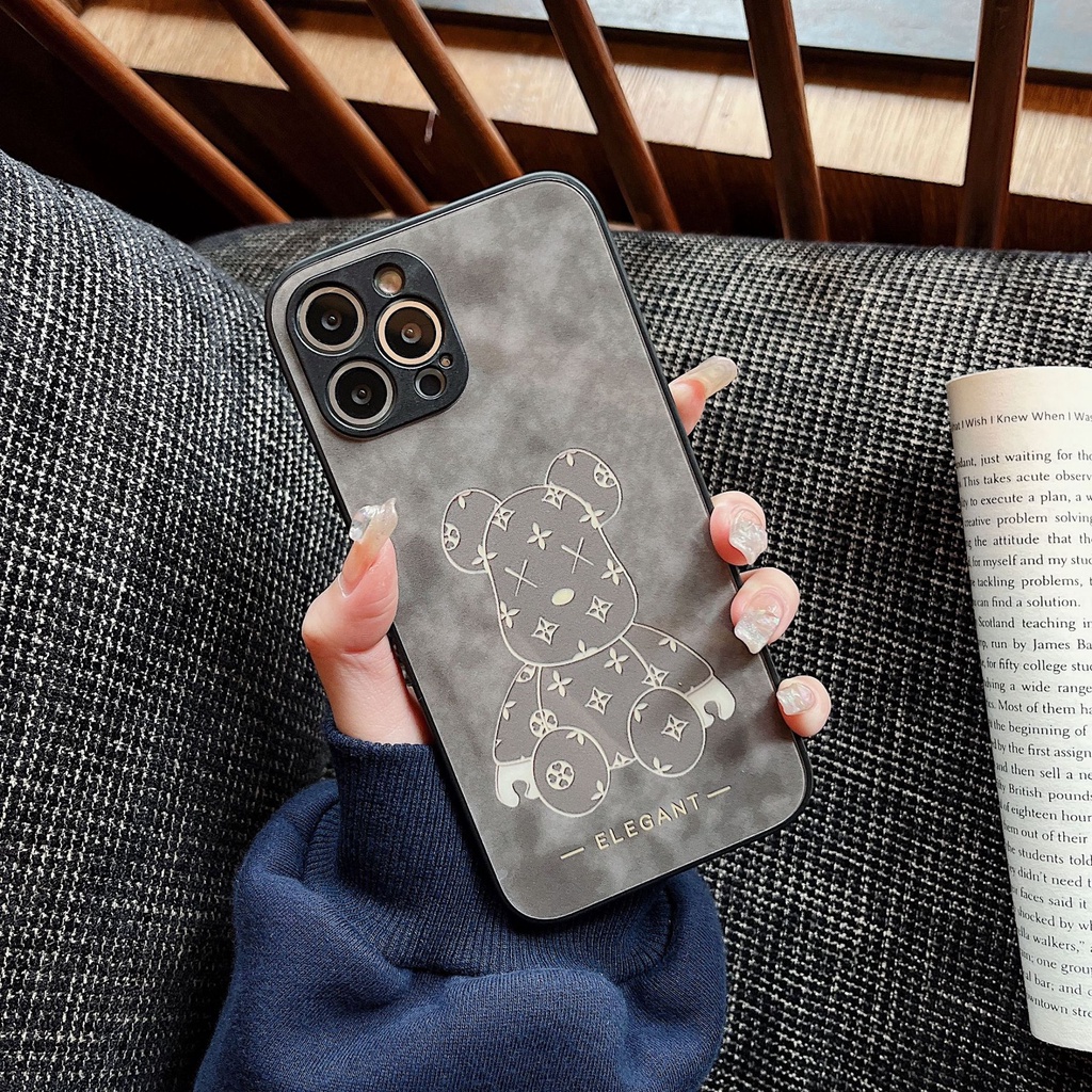 Ốp lưng iphone ốp Điện Thoại Mặt Kính Nhám In Hình Gấu Hoạt Hình Cho iPhone 14 13 12 11 PROMAX XS XR XSMAX SE2020 6 7 8PLUS