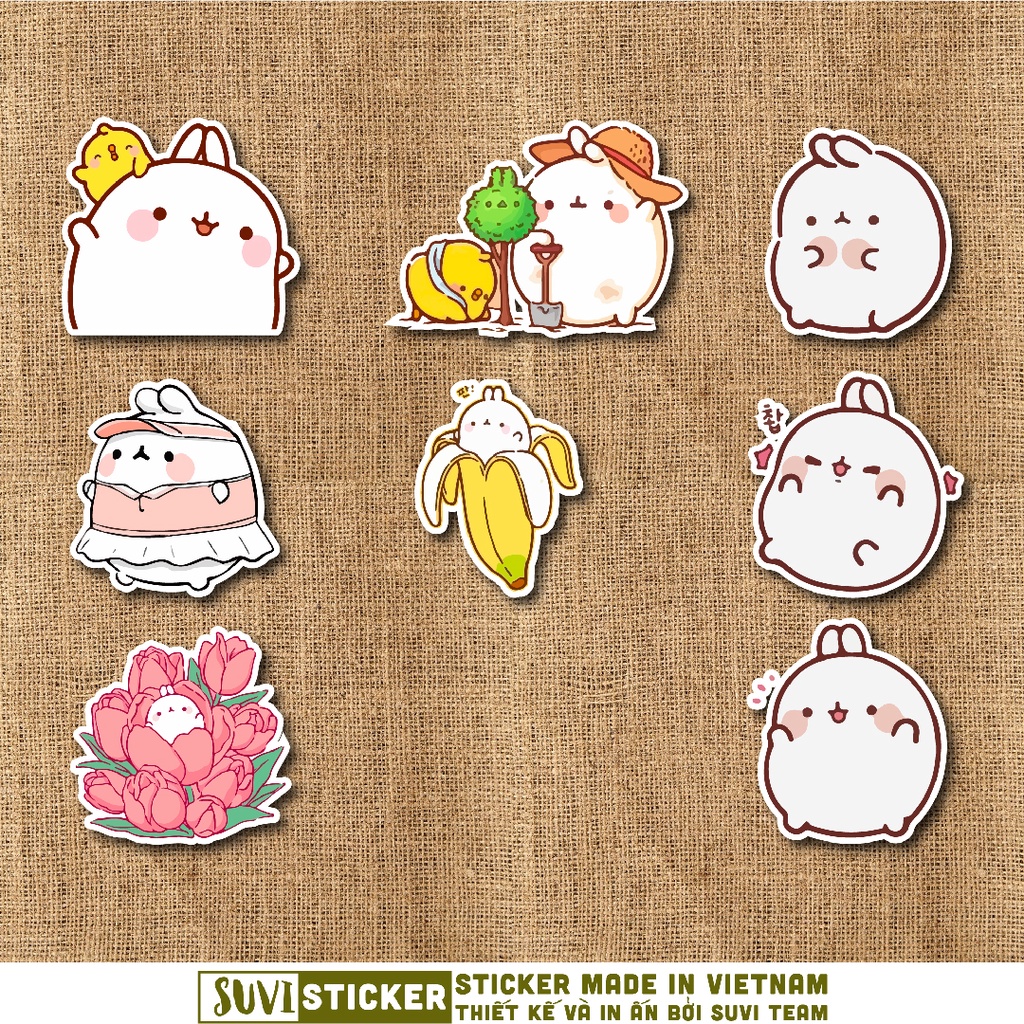 50 Sticker Thỏ Molang chống nước sticker dán mũ bảo hiểm, laptop, điện thoại, đàn guitar, vali. MSP: NS57