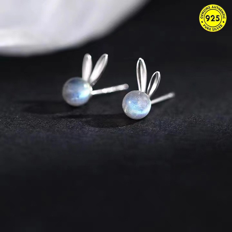 Khuyên tai hình thỏ đính đá mặt trăng may mắn cho nữ