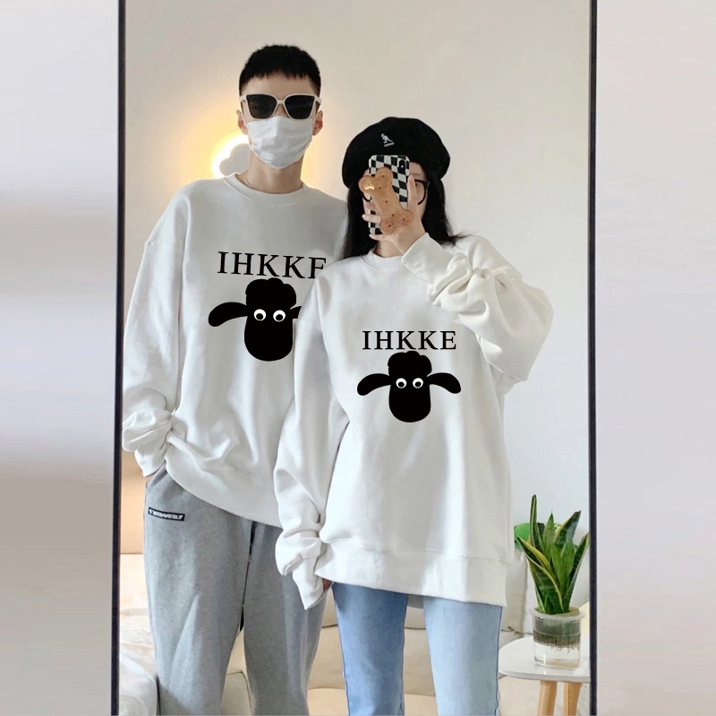 Áo sweatshirt IHKKE dáng rộng in hình phong cách hip hop đường phố cho cặp đôi