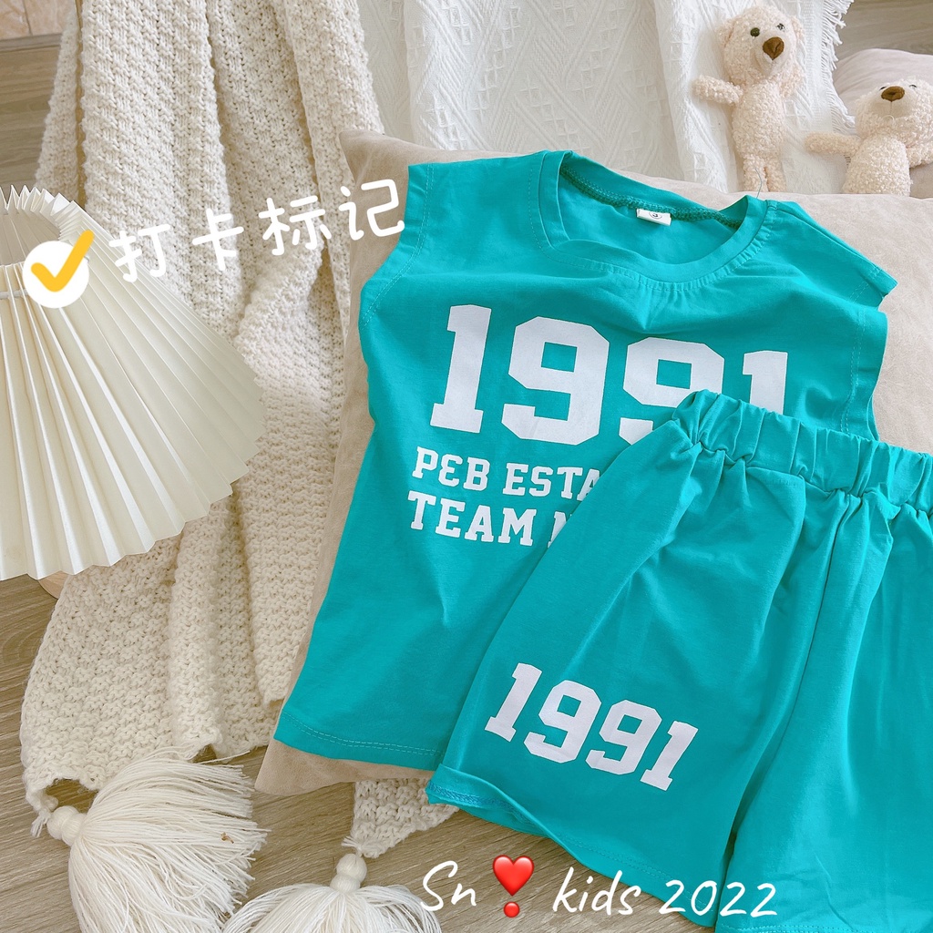 Bộ ba lỗ thể thao bé trai, bộ áo ba lỗ chất cotton họa tiết 1991 size đại 20-35kg cho bé