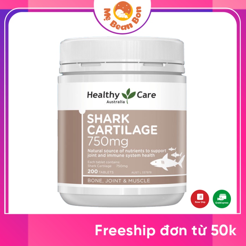 Sụn vi cá mập Healthy Care Shark Cartilage 750mg 200 viên của úc hỗ trợ xương khớp cho người trên 18 tuổi trở lên
