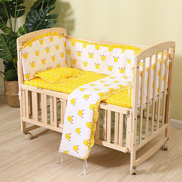 Giường cũi cho bé kèm màn, quây và đệm 2 tầng bằng gỗ thông cao cấp chắc chắn, cũi gỗ đa năng cho bé