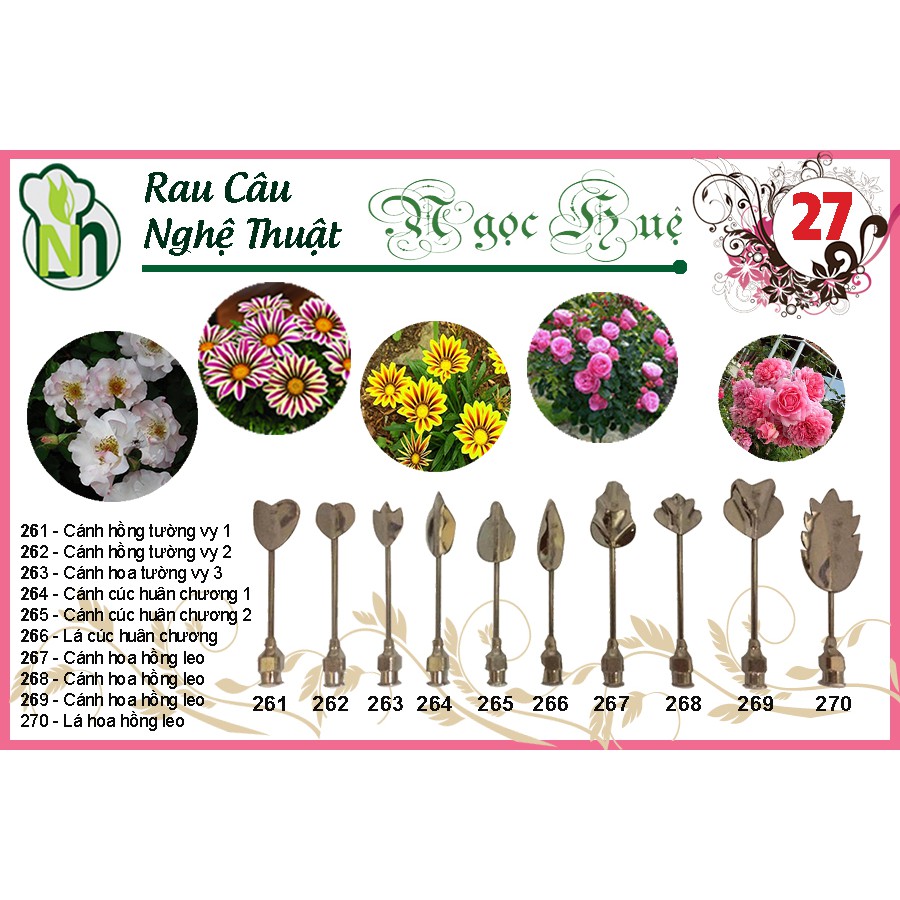 Dụng cụ rau câu 3D Ngọc Huệ (Bộ số 27 - hoa hồng tường vy, hồng leo, cúc huân chương)