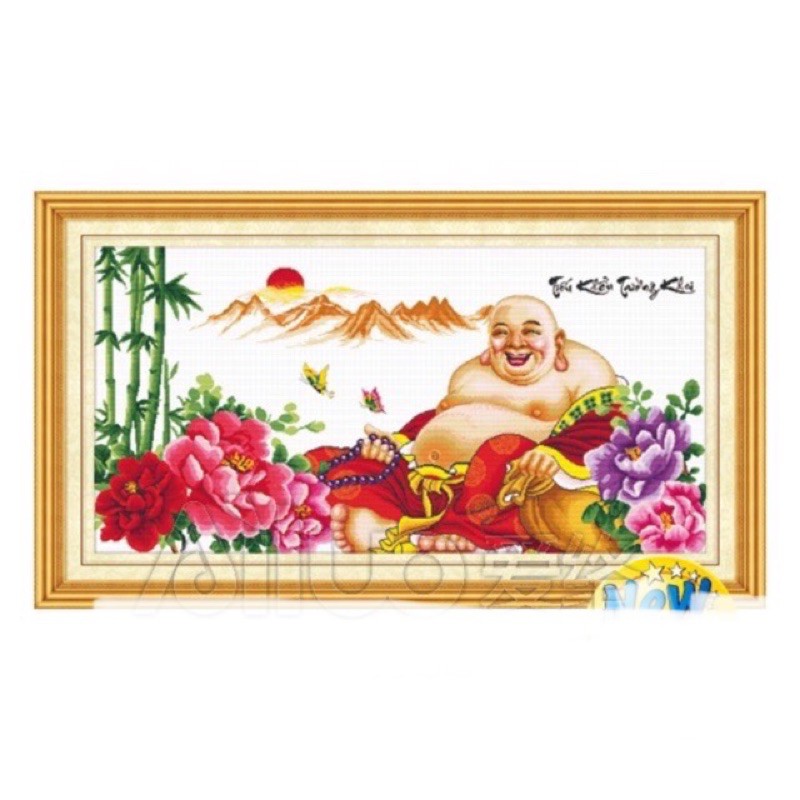 Tranh thêu chữ thập Phật Di Lạc mẫu đơn trúc Ailuo AL51380 |143x76cm | _chưa thêu