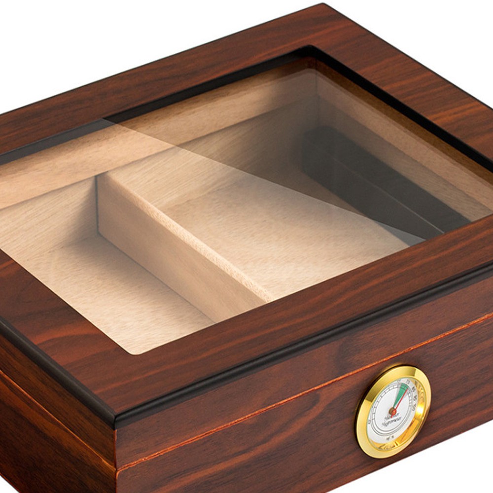 Tủ xì gà mini gỗ tuyết tùng 35 điếu cao cấp - Hộp đựng bảo quản và giữ ẩm xì gà mặt kính làm quà biếu tặng sếp