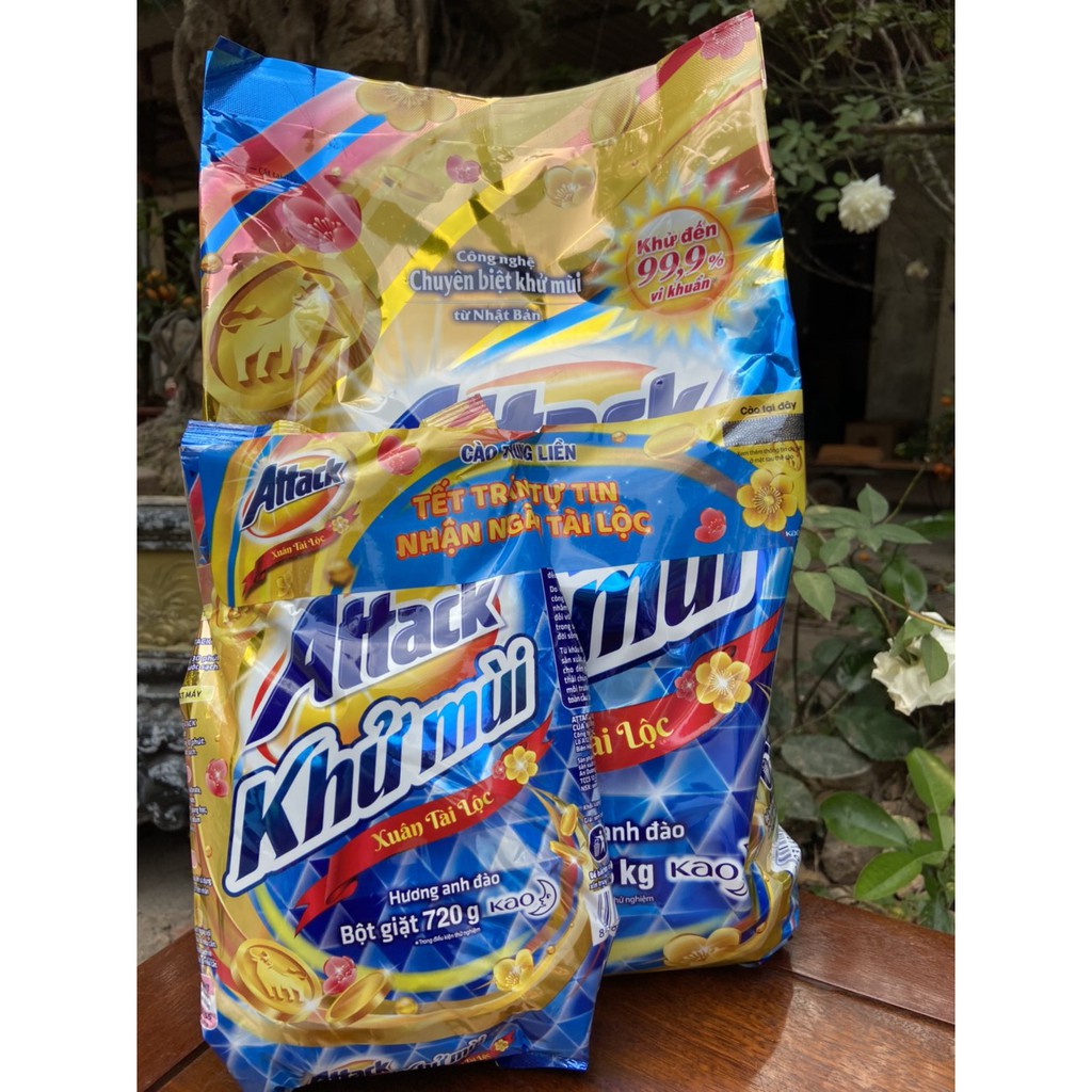 BỘT GIẶT ATTACK KHỬ MÙI HƯƠNG ANH ĐÀO 3.8KG TẶNG GÓI 720G