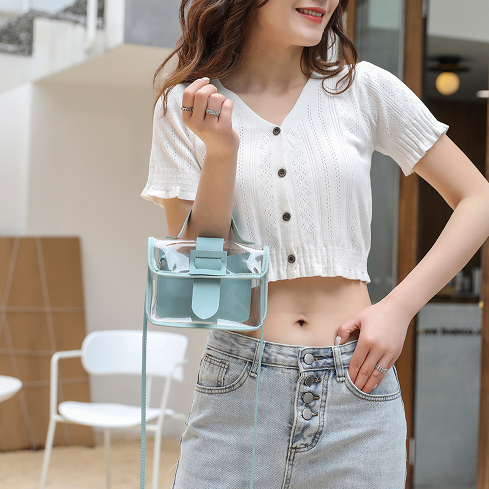 Túi Đeo Chéo Bằng PVC Trong Suốt Hình Vuông Màu Kẹo Ngọt Thời Trang Cho Nữ