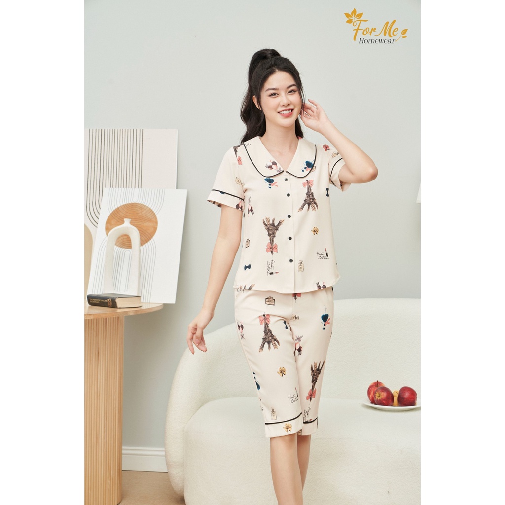 Bộ mặc nhà lụa Hàn Châu cao cấp dáng lửng Paris cổ sen 32, forme pijamas