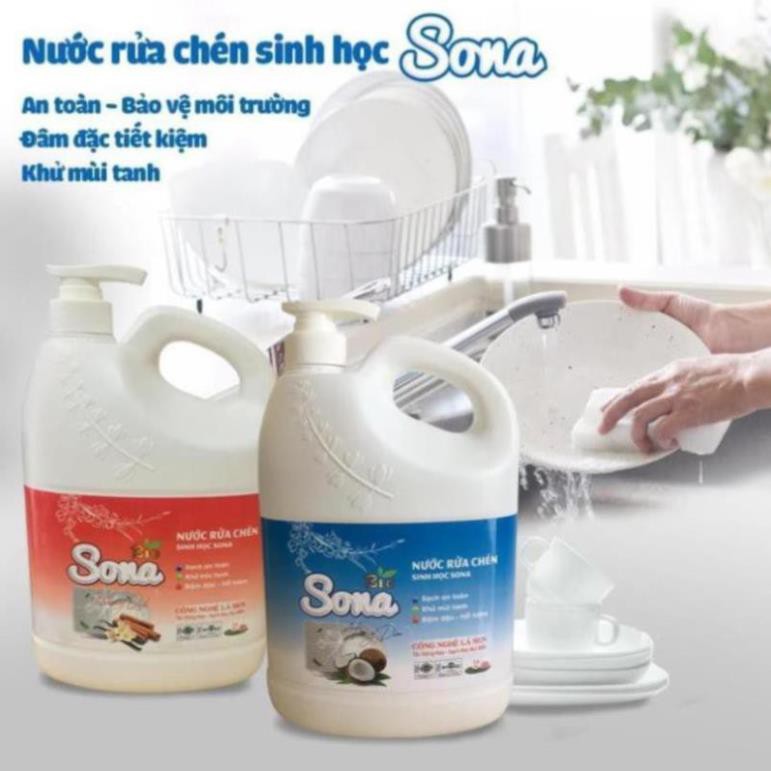 Nước rửa chén sinh học hương quế, hương Dừa SoNa 1,6kg an toàn cho da đánh bay dầu mỡ thân thiện môi trường  NGHIỆN NHÀ