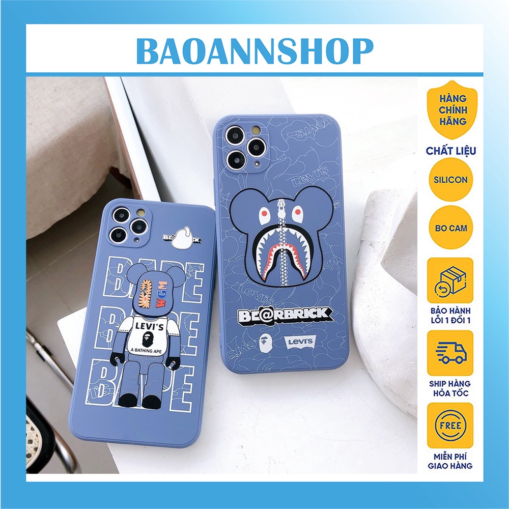 Ốp lưng iphone hình gấu bearbrick levis cạnh vuông bảo vệ camera chống sốc 7plus/8plus/x/xs/xsmax/11/12/13/pro/promax