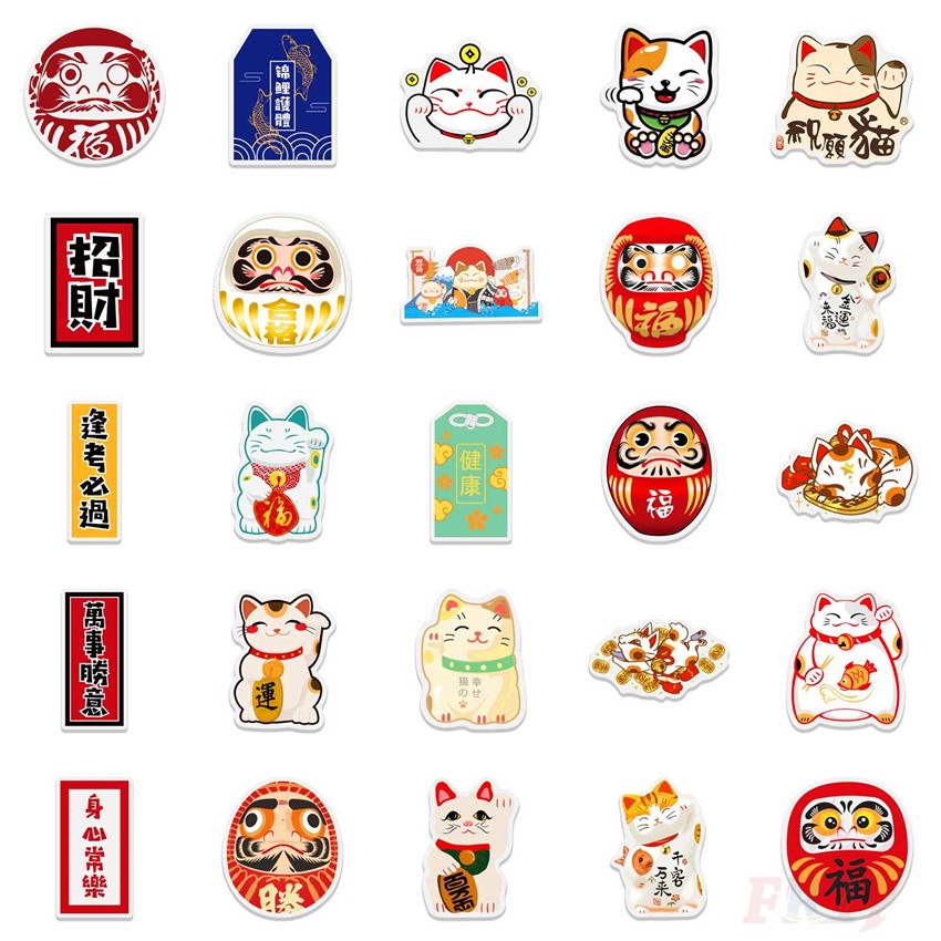 Set 50 miếng dán hình mèo may mắn series 03 phong cách Nhật Bản chống thấm nước DIY