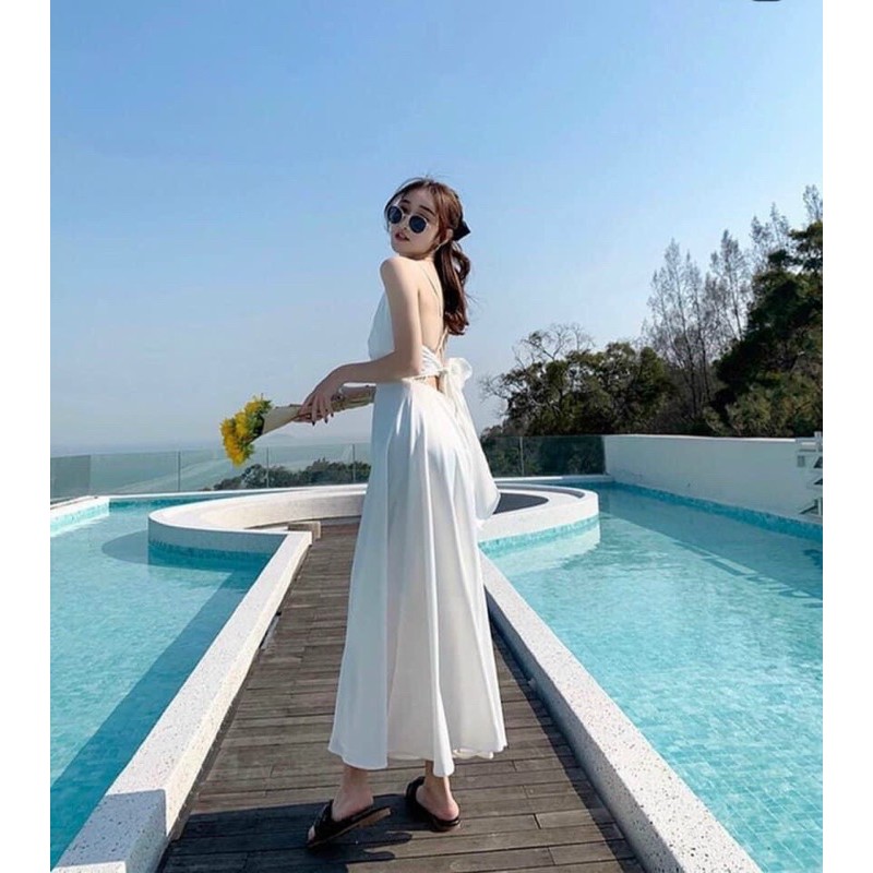 Đầm maxi trắng hở lưng cột nơ sẵn cúp ngực hàng loại 1 du lịch đi biển (Ảnh thật trãi sàn) | BigBuy360 - bigbuy360.vn