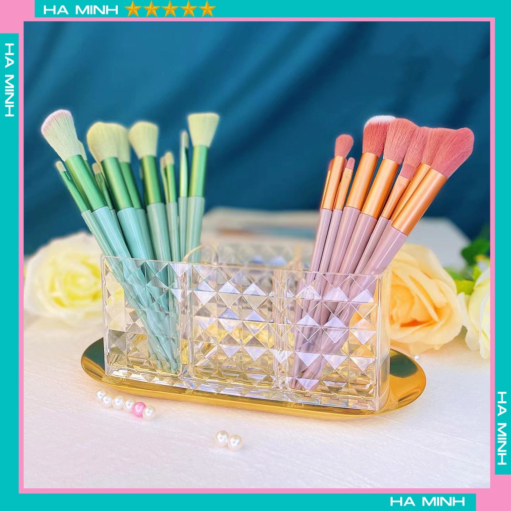 Hộp đựng cọ trang điểm, son môi 3 ngăn HAMI trong suốt