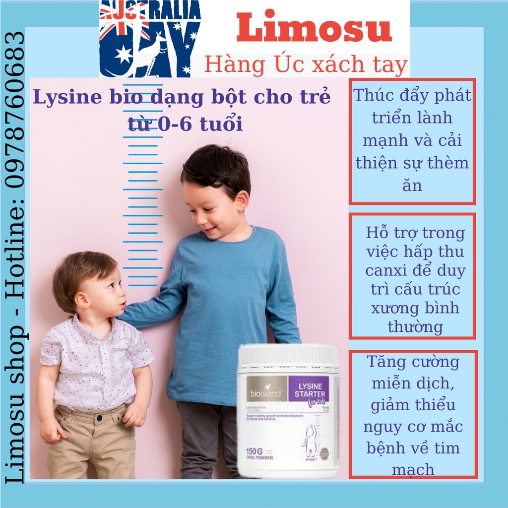 Bột BIOISLAND LYSINE STARTER FOR KIDS 150 gr hỗ trợ Tăng Chiều Cao cho bé mẫu mới 2021 - Limosu