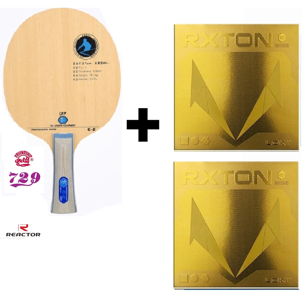Combo vợt bóng bàn gồm cốt vợt 729 C-2 và hai mặt vợt LOKI RXTON 3