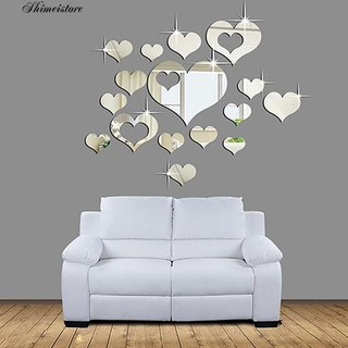 Set 16 miếng dán hình trái tim mặt gương 3D nghệ thuật