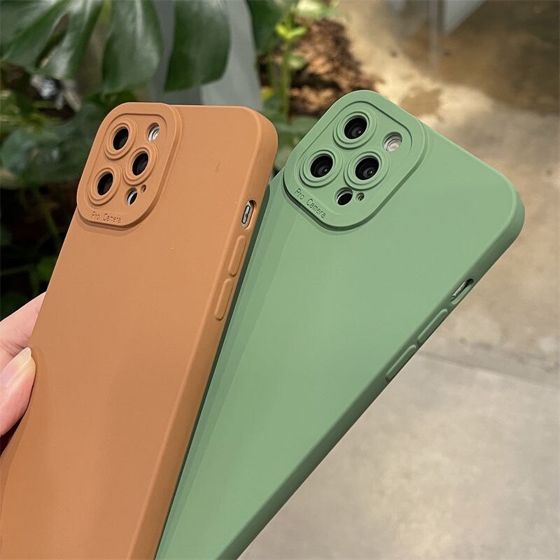 Ốp điện thoại silicon màu trơn bảo vệ ống kính máy ảnh cho Compatible For iPhone 13 12 11 Pro Max XR 8 7 6 6S Plus XS Max XS SE 2020