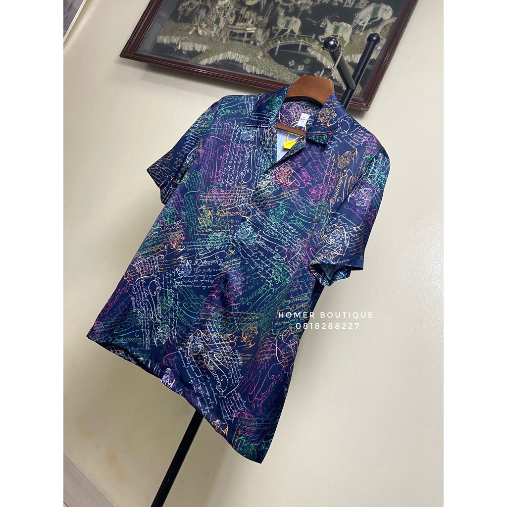 Áo sơ mi cộc tay Berluti MultiColor Scritto Silk