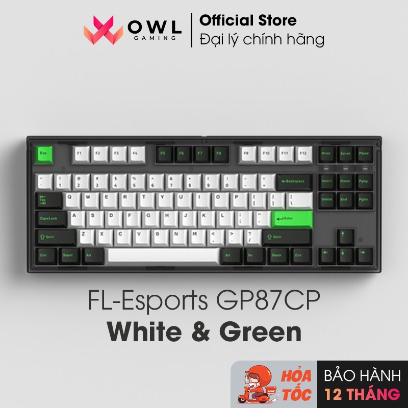 Bàn phím cơ FL-Esports GP87CP White &amp; Green (Gasket Mount) - Hàng chính hãng