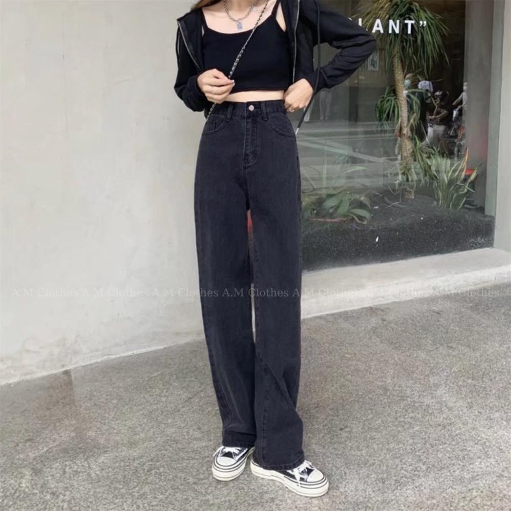 Quần bò Jeans Baggy Nữ ống rộng cạp cao, quần vải bò dày chất đẹp, không giãn, dáng suông | BigBuy360 - bigbuy360.vn