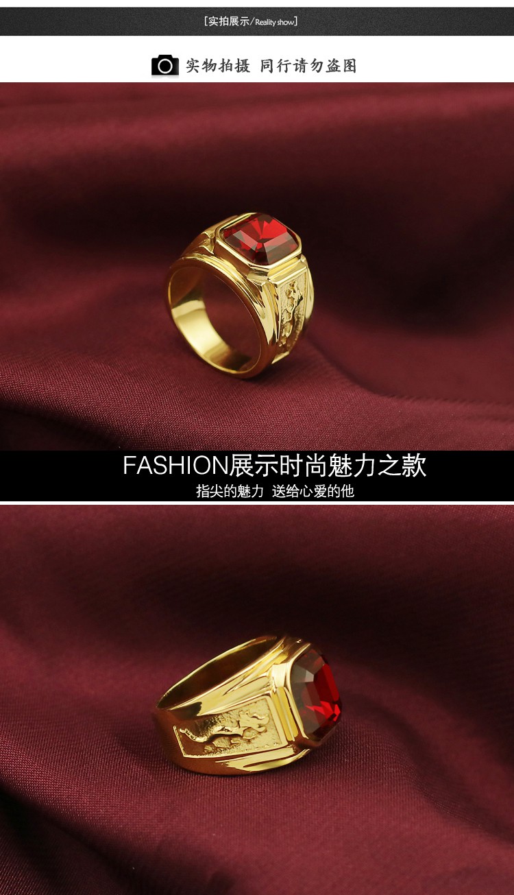 Nhẫn Mạ Vàng 18k Hình Rồng Đính Đá Ruby Cho Nam