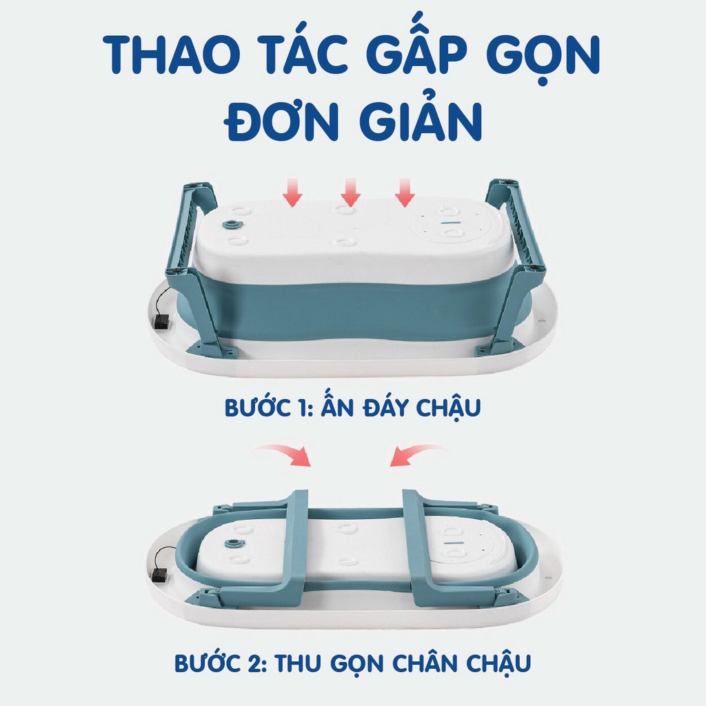 Chậu tắm cho bé, thau tắm gấp gọn có nhiệt kế chính hãng holla cao cấp cho bé