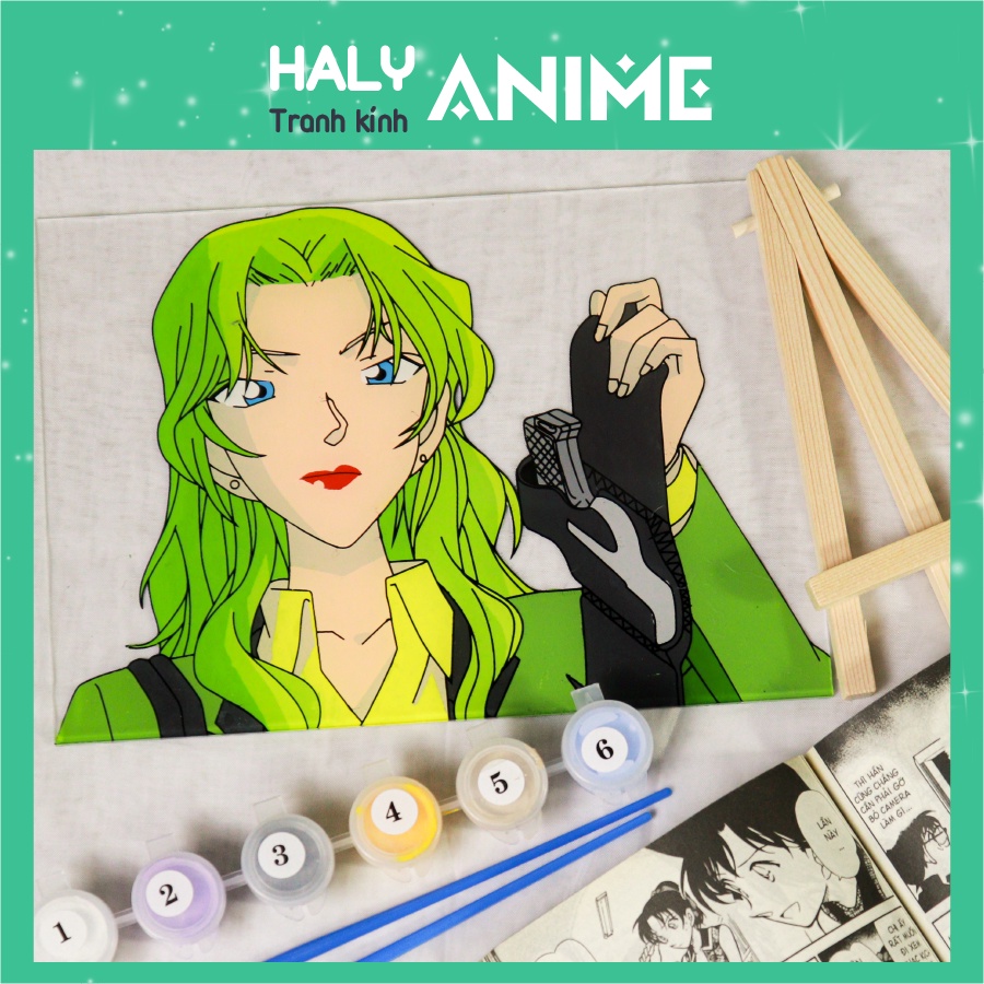 Tranh kính anime Vermouth, theo yêu cầu, glass painting kit dễ thương, màu acrylic 3D khó phai.