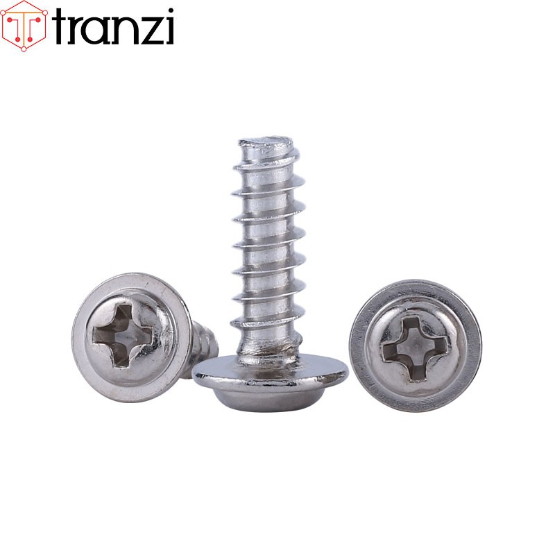 Vít bake liền vành đầu cầu ren thô mạ kẽm trắng PWB M3