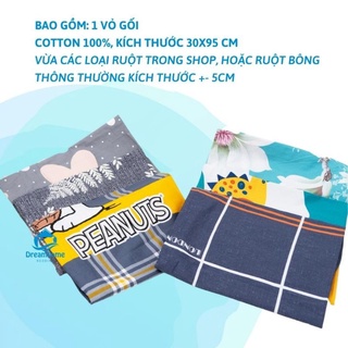 VỎ GỐI ÔM COTTON 100% ( MAY BỊT ĐẦU CÓ KHOÁ KÉO Ở THÂN kính thước 30×95)